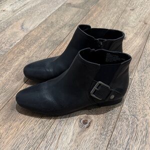 Black Leather Ankle Booties with Buckle 6.5